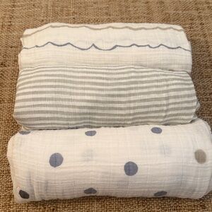 Set of 3 Aden + Anais / Pehr Muslin Swaddles Blue Gray Colors